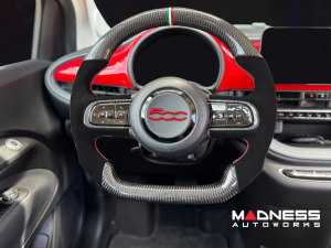 FIAT 500e Gen2 Custom Steering Wheel - Carbon Fiber - Round Top/ Flat Bottom w/ Italian Stripe - Alcantara